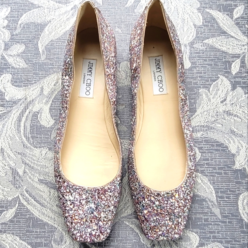 Jimmy Choo Multicolor Glitter Square-Toe Flats - Picture 8 of 15